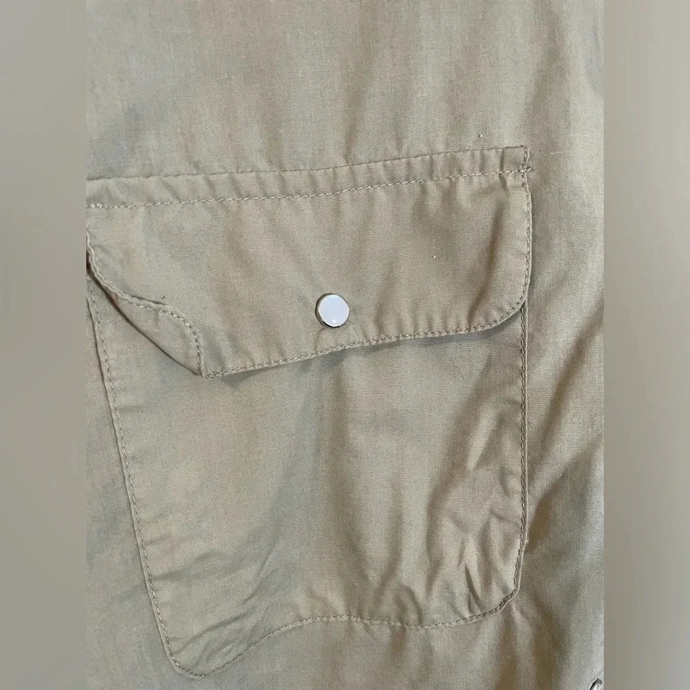 Haband Pearl Snap Travelers Mens Shirt Tan VTG Short Sleeve Classicore Utility - Picture 5 of 12
